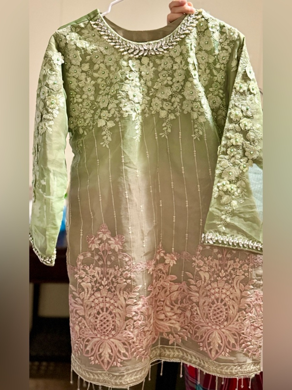 Embroidered Light Green & Blush Formal Kurta